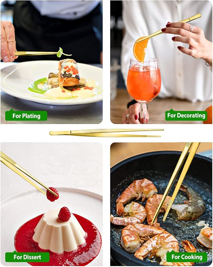 4 Pcs Fine Long Tweezer Tongs Professional Gold, Sea food and BBQ - Image 5