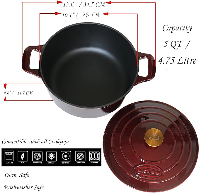 La Cuisine Enameled Cast Iron Dutch Oven Casserole Dish Pot - Image 6