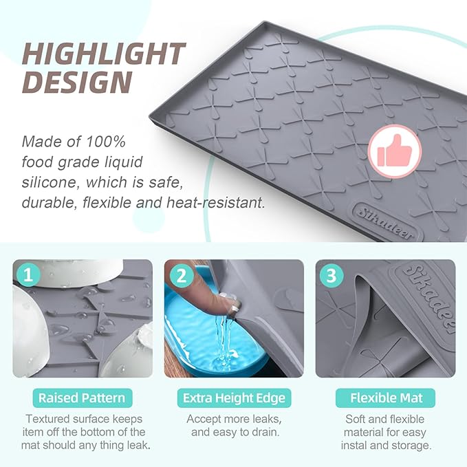 SIKADEER 25" x 22" Under Sink Mat Waterproof, Silicone Mat Kitchen Drawer Shelf - Image 4