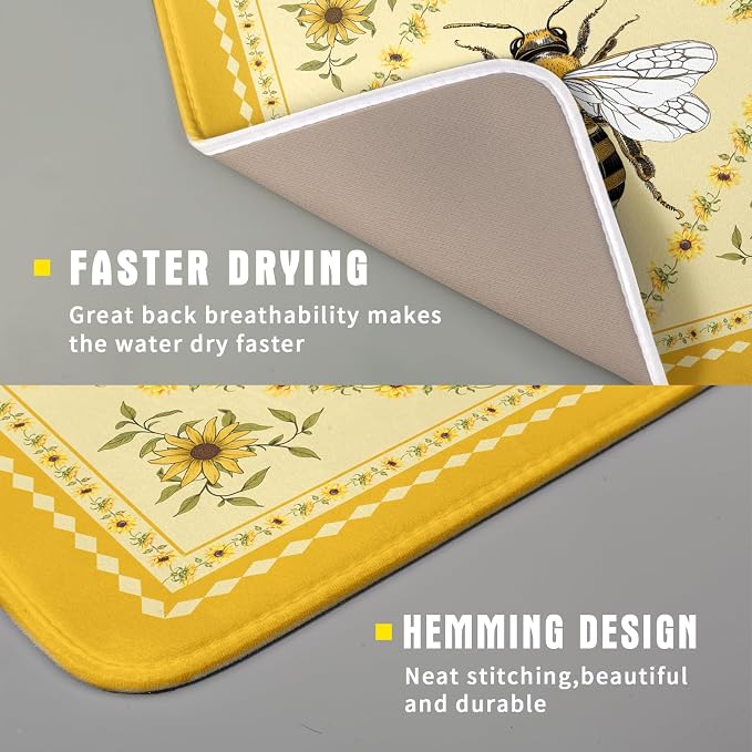 Giwawa Sunflower Bee Dish Drying Mat, Summer Rustic Sunshine Floral Dish - Image 3