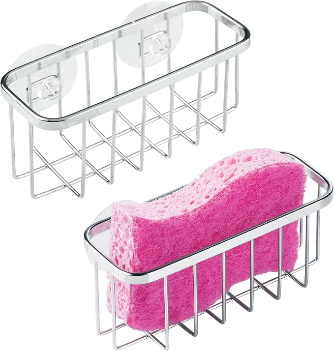 iDesign Stainless Steel Suction Sponge Holder, Kitchen Sink Sponge Caddy by iDesign