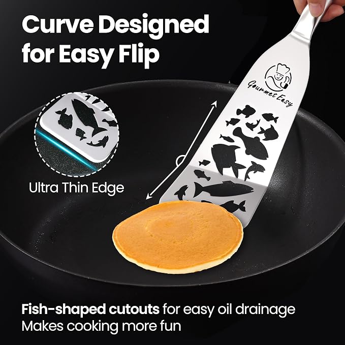Stainless Steel Fish Spatula Set – Funky Fish Edition, 1 Large Fish Turner + 1 - Image 2