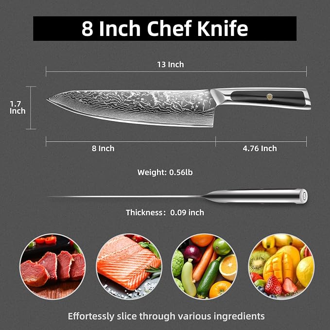 Sunnecko 8 Inch Japanese Damascus Chef Knife - Image 3