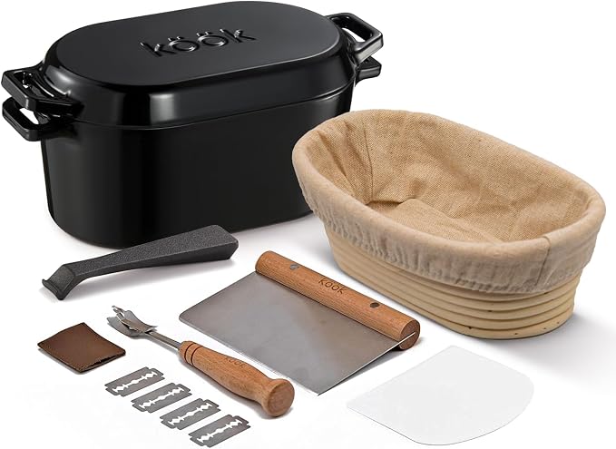 KooK Dutch Oven with Lid, Enameled Cast Iron Bread Baker, Dual Handles by Kook