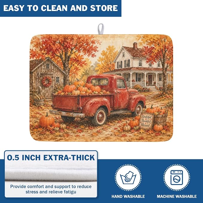 Fall Pumpkin Dish Drying Mat for Kitchen Counter Thanksgiving Autumn Harvest - Image 5