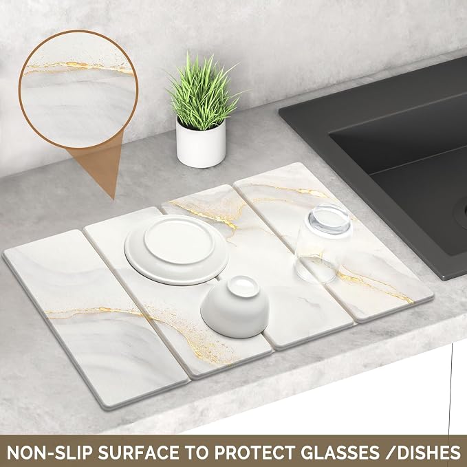 Large Stone Dish Drying Mat for Kitchen Counter, Foldable Water Absorbing - Image 4