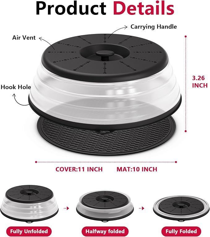 WVM Microwave Splatter Cover & Mat, Vented Collapsible Splatter Guard dish - Image 6