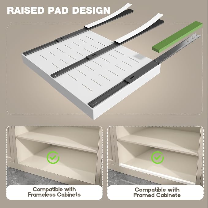 Seinloes 1 Pack Pull Out Cabinet Organizer 21" Deep, Full Extension 3 Slide - Image 2