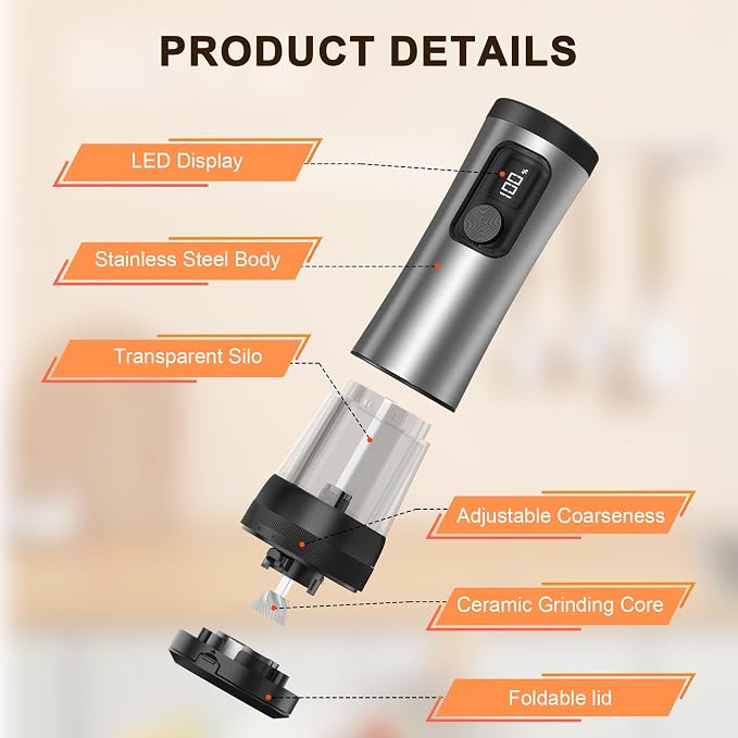 Electric Salt and Pepper Grinder Set, 2-Speed Setting, Stainless Steel - Image 6