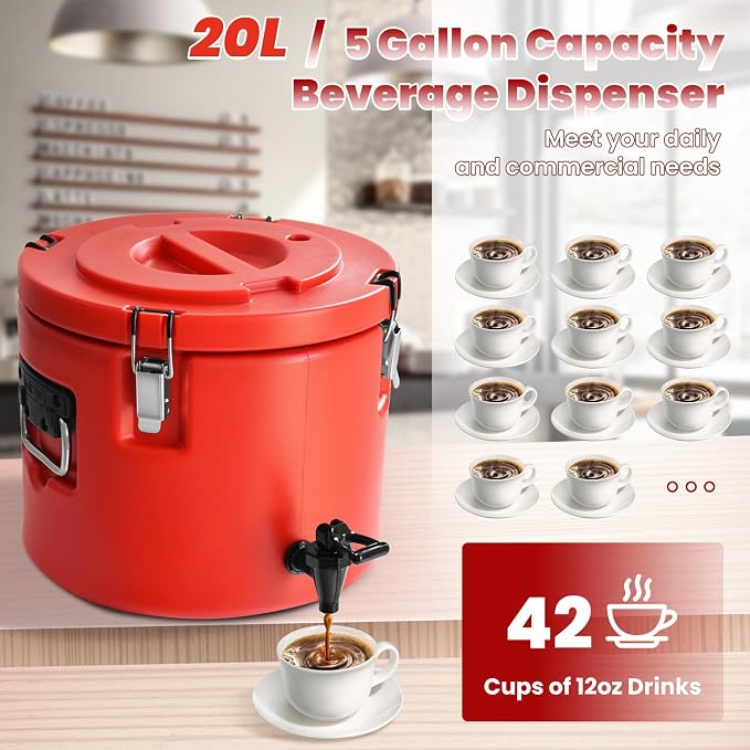 20L/5Gal Insulated Beverage Dispenser, Ice & Hot Drink Dispenser - Image 2
