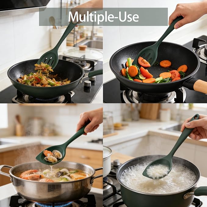 2-Pieces Silicone Cooking Spoon Spatula, Large Serving Spoons - Image 3