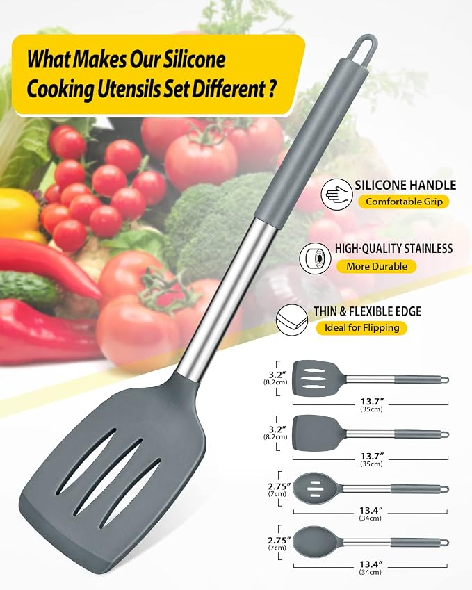 Pack of 4 Silicone Cooking Utensils Set, Non Stick Large Solid Spatulas - Image 2