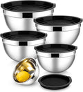 E-far Mixing Bowls With Lids Sets of 5, 10-Piece Stainless Steel Salad Metal by E-far
