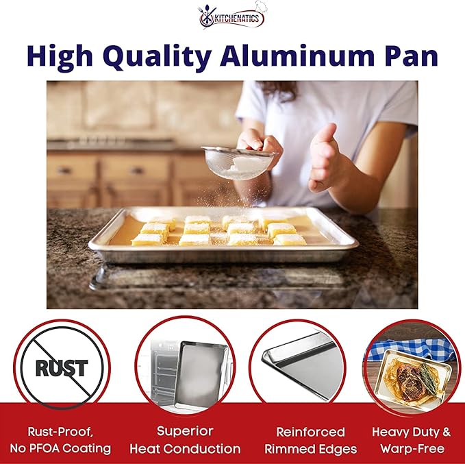 KITCHENATICS Quarter Sheet Baking Pans, 1060 Solid Aluminum Cookie Sheet Set - Image 4