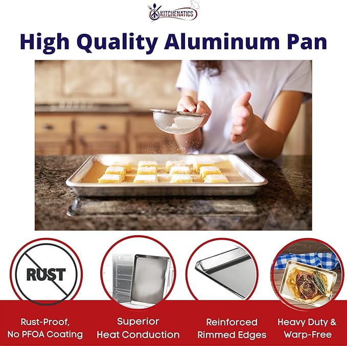 KITCHENATICS Aluminum Half Sheet Size Baking Pans, Nonstick Cookie Sheets - Image 4