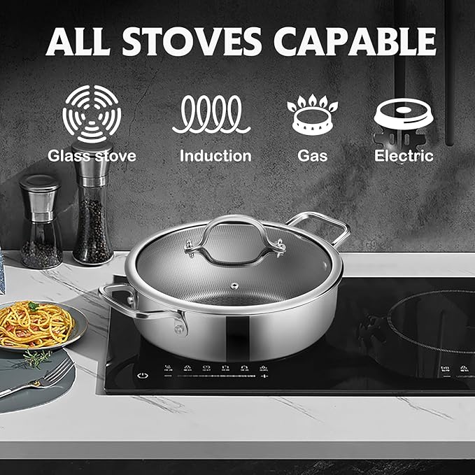 Saute Pan, Hybrid Non Stick 5 Quart Everyday Braiser pan, Chicken Fryer - Image 5