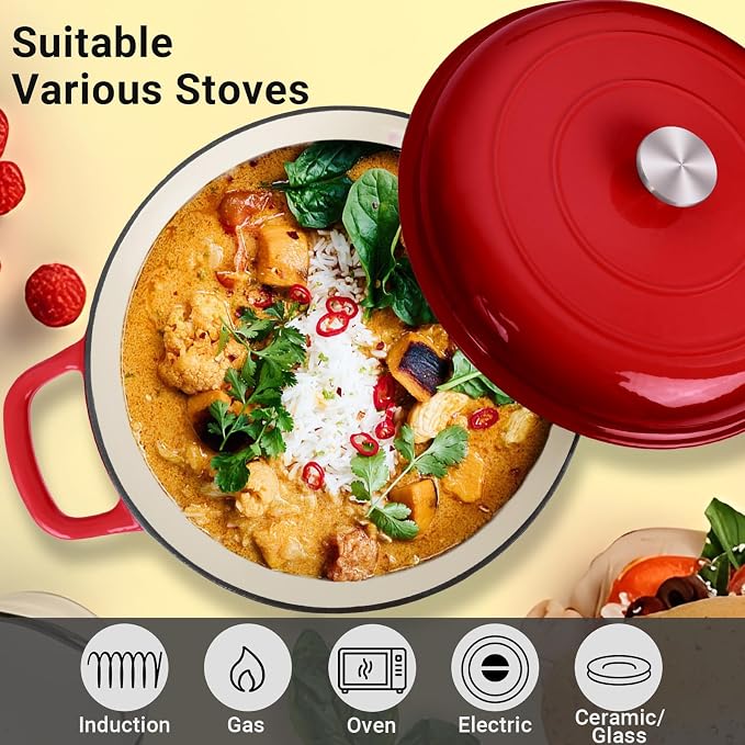 Enameled Cast Iron Dutch Oven, 3.8 Quart Dutch Oven Pot - Image 6