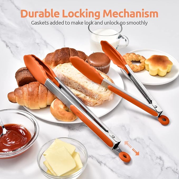600ºF Heat Resistant Kitchen Tongs: U-Taste 9+12 inch Silicone Cooking Tong Set - Image 7