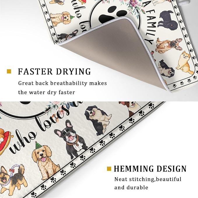Dog Family Dish Drying Mat Cartoon Pet 18 X 24 in Absorbent Printed Drying Pad - Image 3