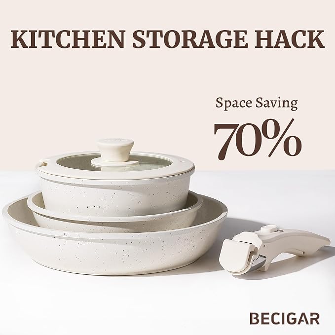 BECIGAR 8pcs Ceramic Pots and Pans Set, Non Stick Cookware Set, Detachable - Image 7