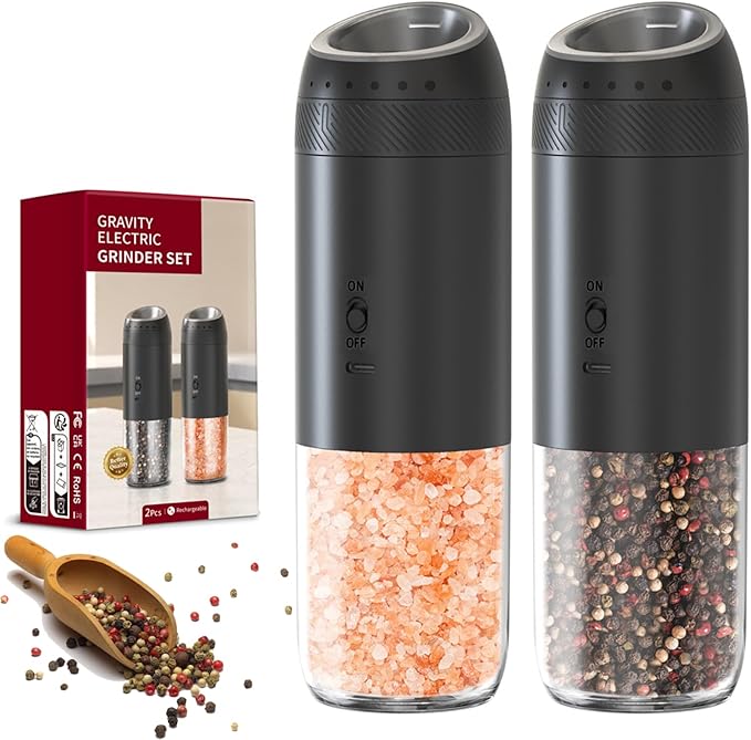 Gravity Electric Salt and Pepper Grinder Set, Automatic Salt Pepper Mill Grinder by KVKID