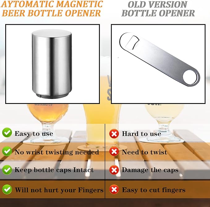 2PCS Pop-the-Top Beer Bottle Opener, Metal Automatic Magnetic Glass Bottle Cap - Image 3