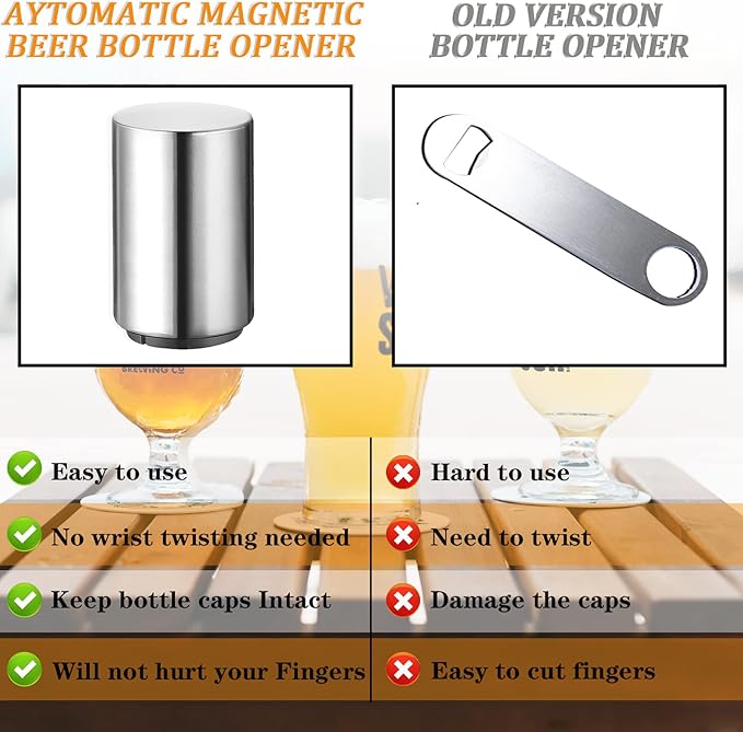 Portable Push Down Magnetic Beer Bottle Openers, No Damage to Caps, Quick to - Image 3