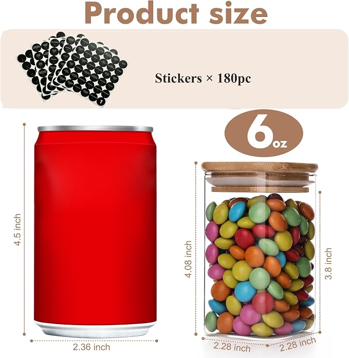 6oz Glass Spice Jars with Bamboo Lid and Label, 12 Pack Square Glass Container - Image 2