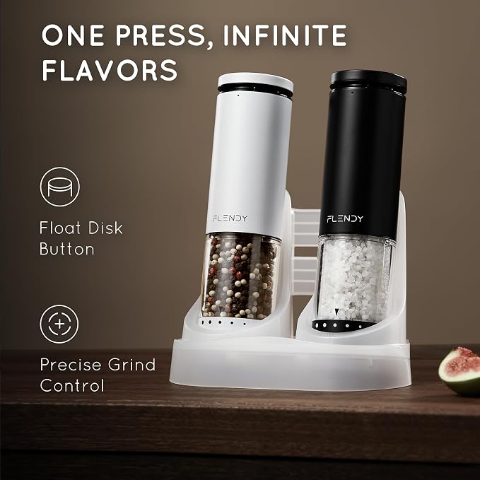 Flendy Electric Salt and Pepper Grinder Set Rechargeable, Automatic Salt and - Image 2