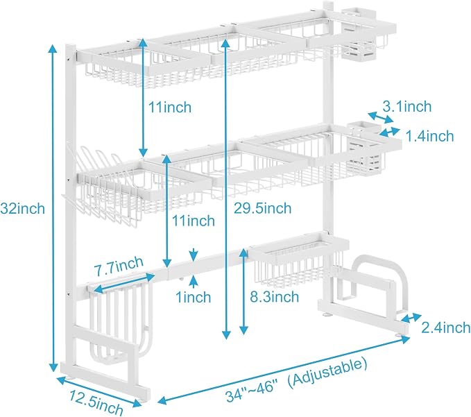 PUSDON Over Sink Dish Drying Rack Stainless Steel, Adjustable Large Dish Drainer - Image 6