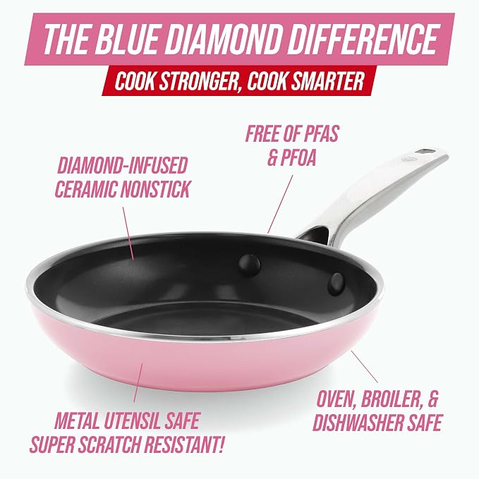 Blue Diamond 8" Nonstick Frying Pan Skillet, Ceramic Diamond Infused PFAS-Free - Image 3