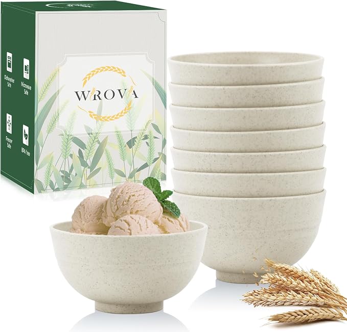 Wrova wheat straw dessert bowls 10oz set of 8 by WROVA