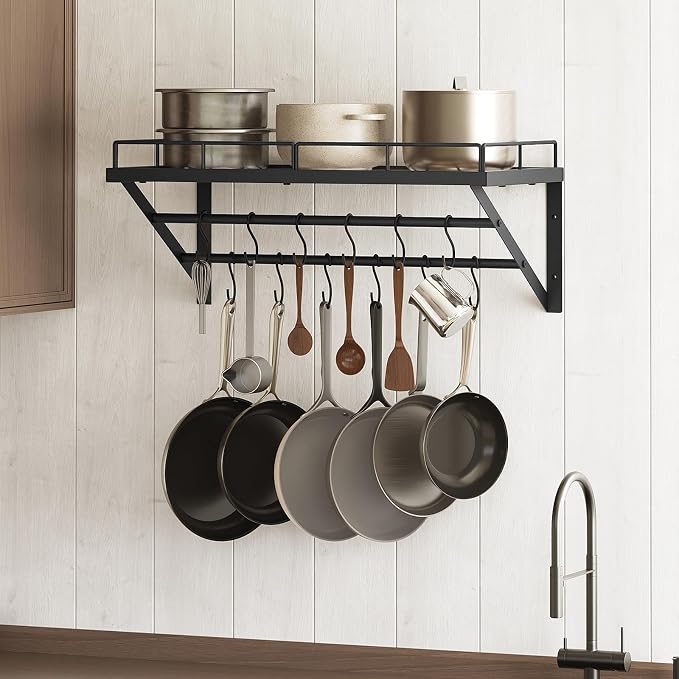 YATINEY Wall Mounted Pot Rack, 23.8 Inch Pot and Pan Organizer - Image 2