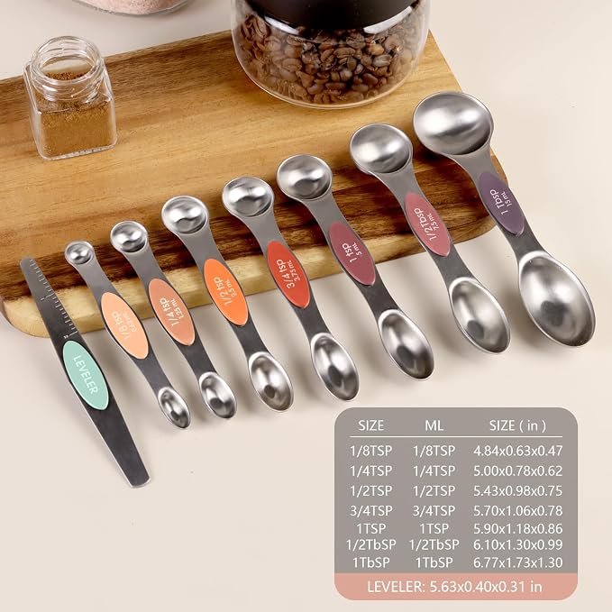 ChefAide Pack of 8 Stainless Steel Magnetic Measuring Spoons Set, Dual Sided - Image 2