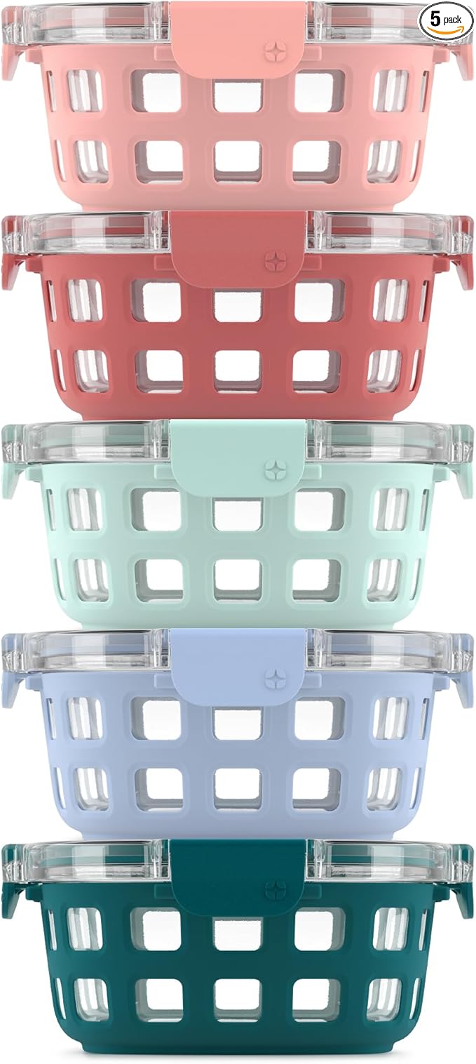 Ello Duraglass 3.4 Cup Round Meal Prep Sets 10Pc, 5 Pack Set- Glass Food by Ello