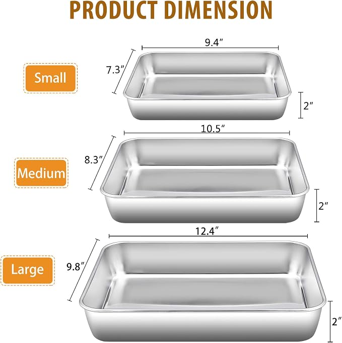 E-far Baking Pans Set of 3, Stainless Steel Sheet Cake Pan - Image 2