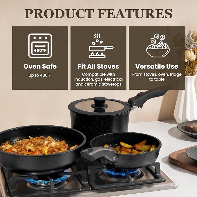 KIKCOIN Pots and Pans Set, 30 Pack Nonstick Cookware Set Detachable Handle - Image 4