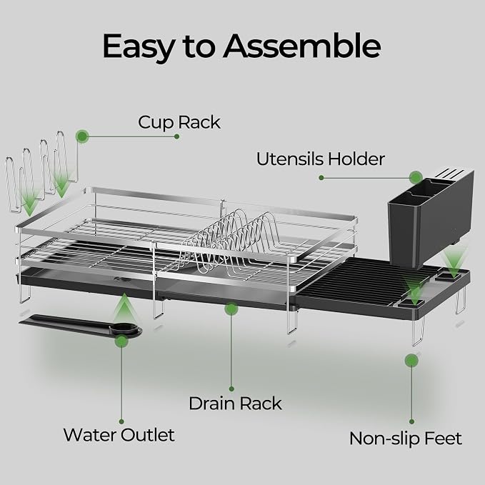 Large Dish Drying Rack, Expandable Dish Rack, Stainless Steel Anti-Rust Dish - Image 8