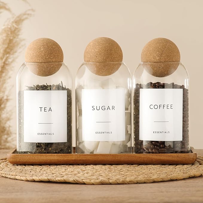 Coffee Sugar Tea Container Set, 3 Pack Glass Jars - Image 2