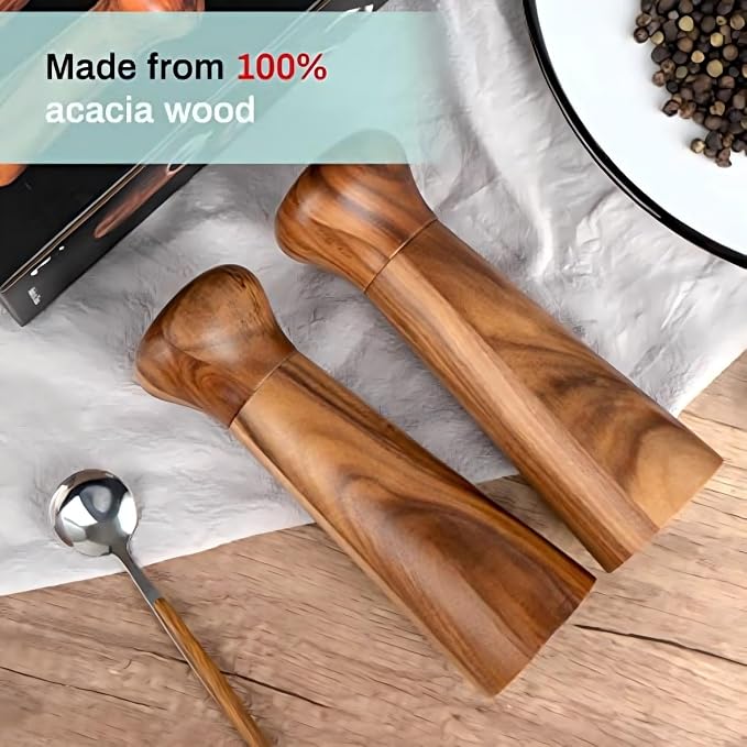 Wooden Salt and Pepper Grinder Set, Pepper Grinder Pepper Mill - Image 7