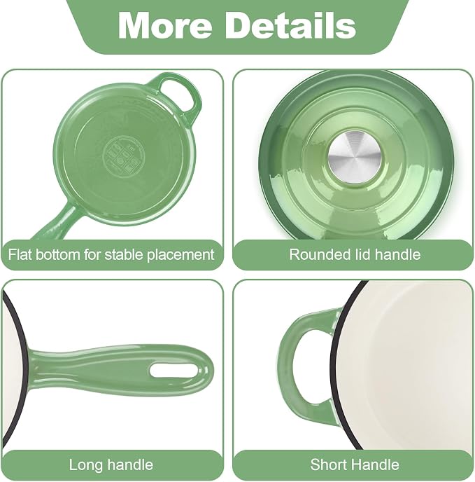 HaSteeL 2 QT Cast Iron Saucepan, Mini Enamel dutch oven - Image 6