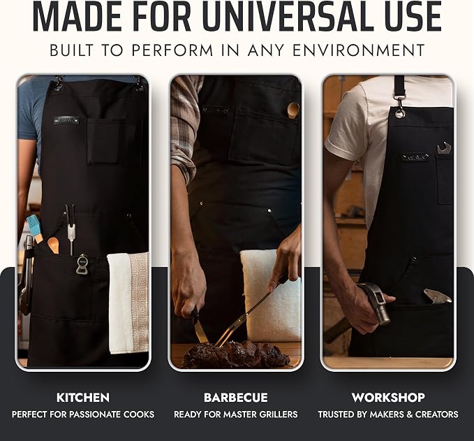 Asaya Chef and BBQ Apron with Bottle Opener and Hand Towel - 10oz Cotton Canvas - Image 7