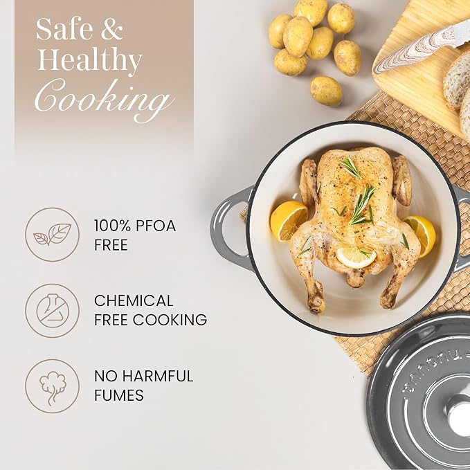 Cast Iron Pot with Lid – Non-Stick Ovenproof Enamelled Casserole Pot, Oven Safe - Image 4