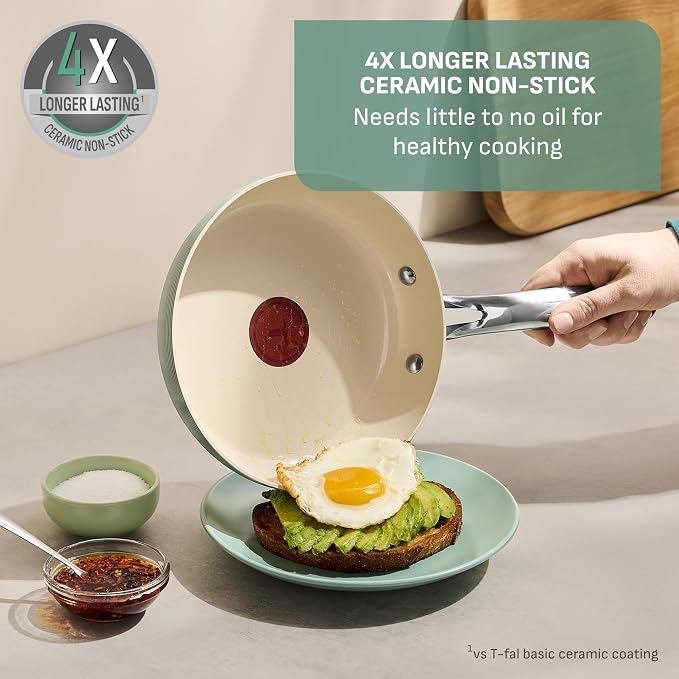 T-Fal Inspire Nonstick Ceramic Cookware Set, Oven Safe to 500°F, Ceramic Pots - Image 5