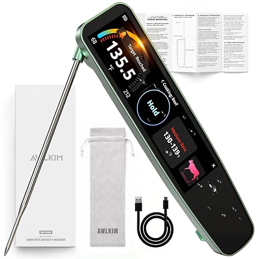 AWLKIM Instant Read Meat Thermometer Digital, 3.8" Touchscreen No App Needed – by AWKLIM
