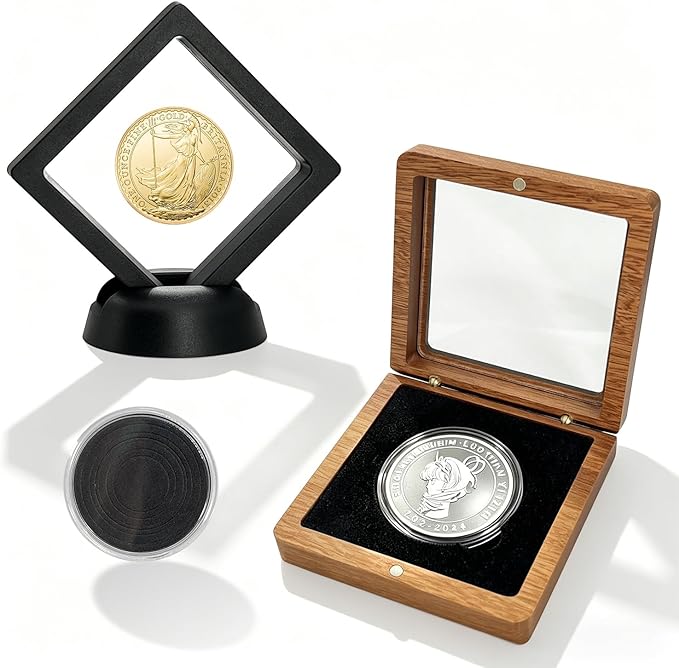 Silver Dollar Coin Holder – Single Coin Display Case Wooden Storage Box by Unknown