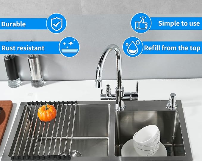 Built in Soap Dispenser for Kitchen Sink, Chrome Stainless Steel Countertop - Image 3