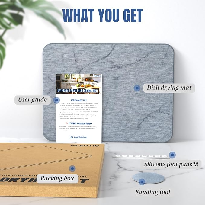 Quick Dry Stone Drying Mat for Kitchen Counter, Water-Absorbent Diatomaceous - Image 6