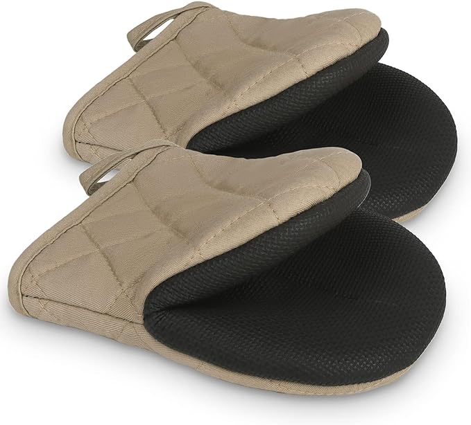 Short Oven Mitts, Heat Resistant 500°F, Silicone Grip Kitchen Gloves, Non-Slip by GOLDMEET