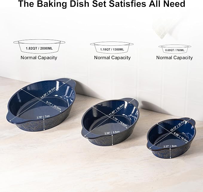 Dafuceramic Casserole Dishes for Oven Sets of 3, Ceramic Oval Baking Dish - Image 2
